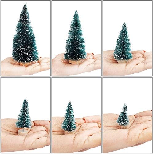 ECHG 35Pcs Miniature Christmas Tree, Mini Artificial Snow Frost Trees Green Sisal Trees, Plastic Winter Ornaments Tabletop Model Trees for Christmas DIY Craft Party Decoration (4 Size)