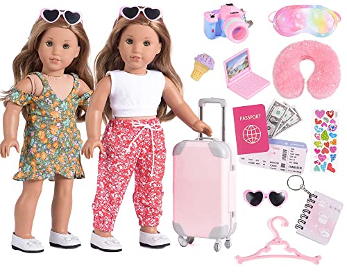 Sweet Dolly Doll Clothes Accessories Suitcase Travel Play Set for American 18 Inch Girl Dolls