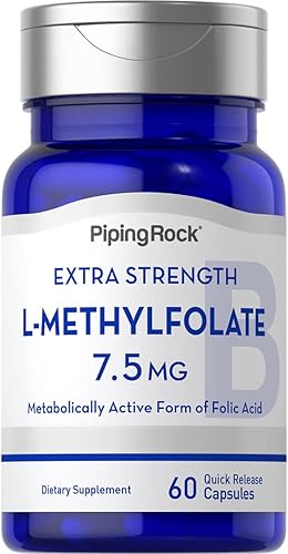 Piping Rock L-metilfolato 7.5 mg 60 cápsulas Suplemento extra fuerte Ácido fólico activo Sin OMG, sin gluten