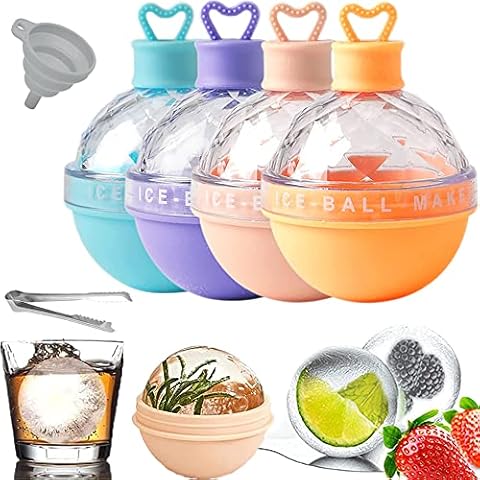 4 Pack Round Ice Cube Mold Maker,Sphere Ice Ball Maker Mold 2.5 Inch Whiskey Reusable Silicone Large Ice Cube Trays for Cocktails Drink Candy Colors,Creative Gift for Family and Friends Cover