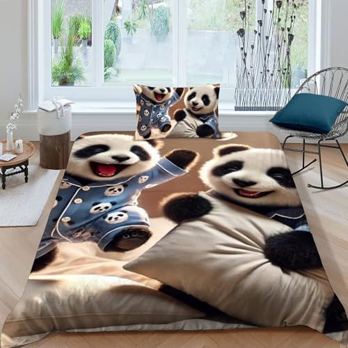 Housse de couette panda 135x200 anti-plis en microfibre douce - 3