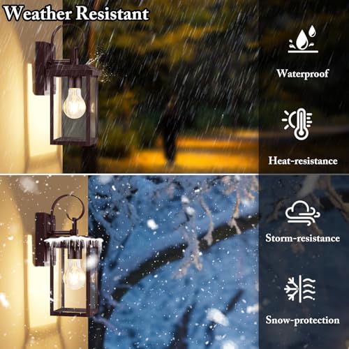 Image of BesLowe 2-Pack Outdoor Wall Light Fixtures, Modern Porch Sconces, Brown | Waterproof, Rust-Resistant, Durable Metal with Clear Glass, Standard E26 Socket, Easy to Install