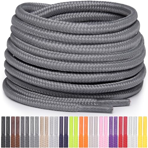 Miscly Schnürsenkel Rund Reißfest für Sportschuhe, Sneaker und Stiefel, Ø 4 mm (114 cm, Grau)