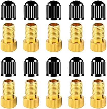 MFJUNS Brass Presta Valve Adapters(Pack of 10 + 10 Caps), Presta Valve Adapter for Air Compressor I nflate Tire Using Standard Pump by Mobi Lock - Bike Presta Valve for Bikes,Motocycle and Cars