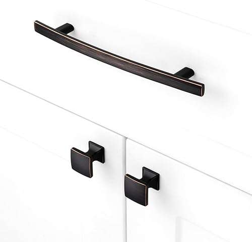 Miniatura 4 de Paquete de 10 pomos cuadrados de 1 pulgada de bronce aceitado, pomos cepillados de bronce para cajones, tiradores de gabinete de bronce, ZK2203