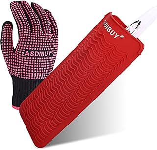 Heat Resistant Mat for Hair Straighteners Resistant Mat Pouch for Flat Iron with Heat Resistant Gloves for Hair Styling (red)