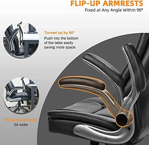 ACMELIFE Executive Office Chair, PU Leather Swivel Computer Chair With Flip-up Armrest, Adjustable Height Extra Padded Ergonomic Desk Chair High Back Black Chair Home Office