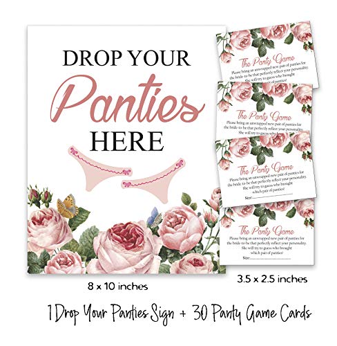 Inkdotpot Bridal Shower Game 1 Sign + 30 Size Cards White Floral Girls Night Out Bachelorette Party Drop Your Panties Game #TOP4