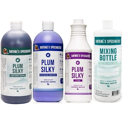 Image of Nature's Specialties Plum Silky Groom Smell Fantastic Bundle, Ultra Concentrated Shampoo + Conditioner + Mixing Bottle + Cologne, 32oz, Made in USA