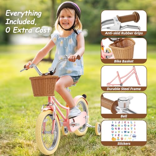 Image of Glaf 12 14 16 18 20 24 Inch Girls Bike for 2-15 Years Old | Kids Bike Bicycle,with Training Wheels, Toddler Bike,Girls Cruiser Bicycle, with Adjustable Seat and Handlebar