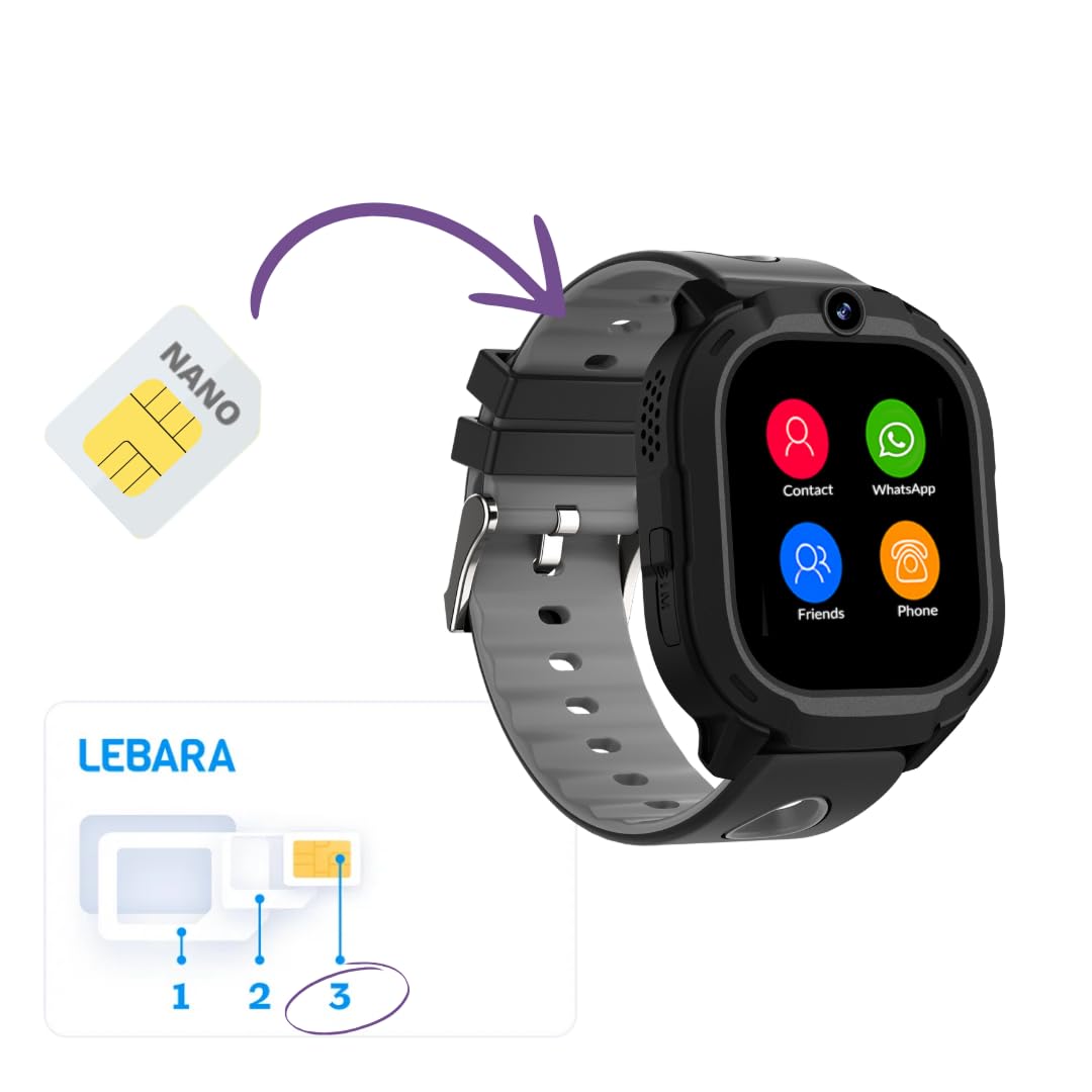 Rebel Cactus Kinder Smartwatch Sky – Moderne Benutzeroberfläche in Schwarz – Kinderuhr mit GPS und größe Speicher, mit einstelbare Zeitlimit und Hintergründe – Wasserdicht (IP67)