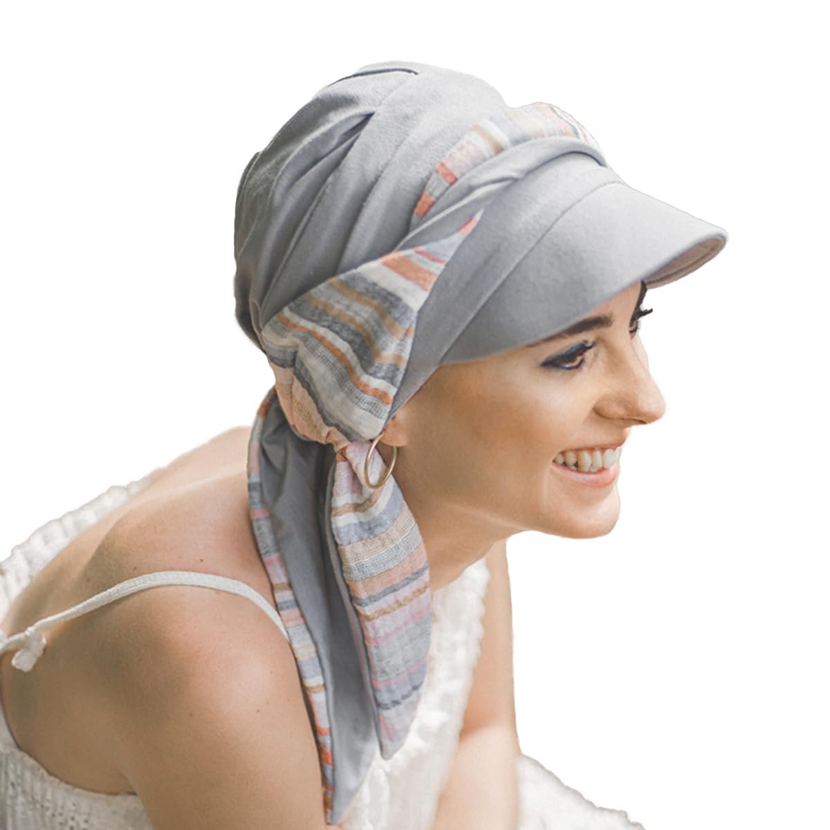 CAREBELL Onkologische Kappe, Modell Amalfi, mediterranes Design, Perle, Chemotherapie und Alopezie, Bambusgewebe, bequem und atmungsaktiv, Haarausfall