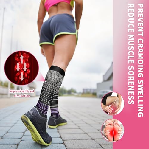 Image of Sooverki Compression Socks for Women & Men 6 Pairs is Best Supportive Knee High Stockings for Circulation, Travel, Nurses