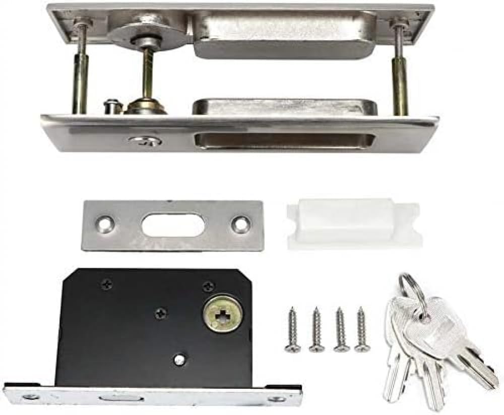 Storm Door HandleDoor Lock Latch Handle Set Bathroom Balcony Cabinet Door Hardware Fittings Single Hook Sliding Door Locks-Silver