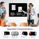 Magnetic Glass Whiteboard 24"X18" Dry Erase Black Board for Wall | Large Frameless Glass White Board with 1 Marker Tray and 6 Magnets for Office, Home, Classroom