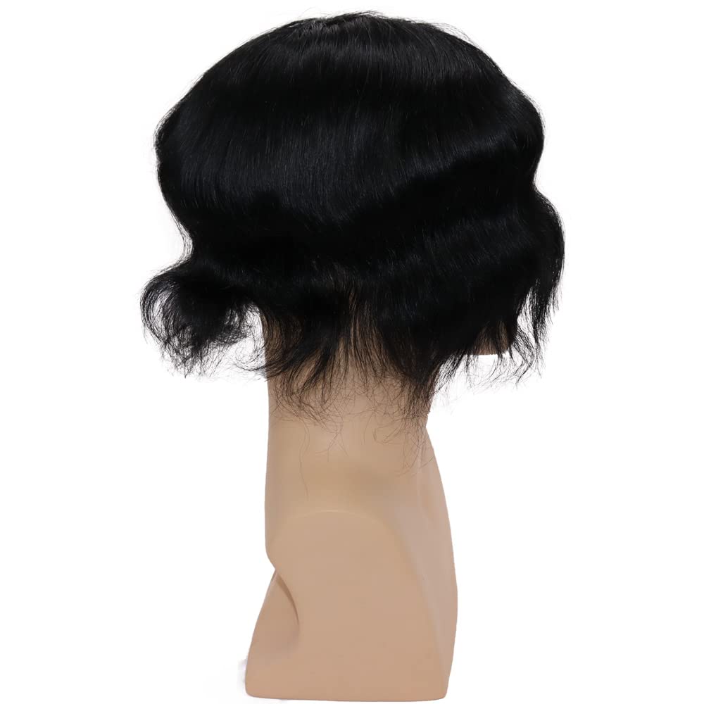 Men toupee Toupee for Men 0.06mm Ultra Soft Transparent Thin Skin All V-looped Natural Hairline Mens Hairpieces European Virgin Human Hair Systems Wigs 8x10 inches (#1 Jet Black Color)