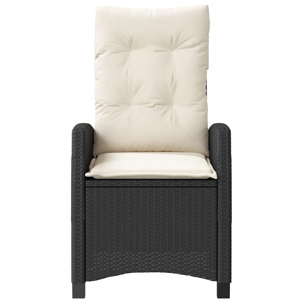 Poltrone reclinabili da giardino cuscini 2 pz rattan sintetico nero sedie da esterno resistente alle intemperie, poltrone per terrazze nero e crema senza poggiapiedi