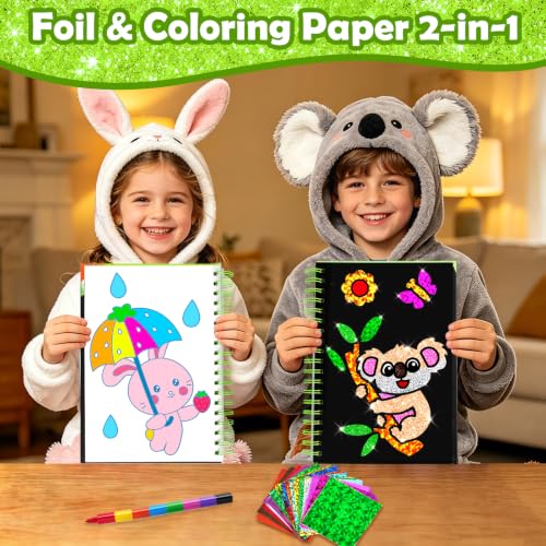 Image of FUNNYB&G Foil Art Craft Kit for Kids 4-10 Years Old: Mess-Free & No-Glue, Create 16 Sparkly Animal World Pictures - Perfect Travel Toy & Birthday Gift for Kids (Animal World)