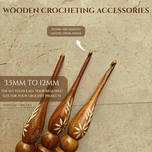 Crochet Hooks Set of 13-3.5mm to 12mm - Hand Carved Wooden Hook with Leaf Design - Ergonomic Soft Grip for Arthritic Hands - Crochet Accessories (Set of 13) by ARTISANS CRAFT BEYOND MANUFACTURING - Image 8