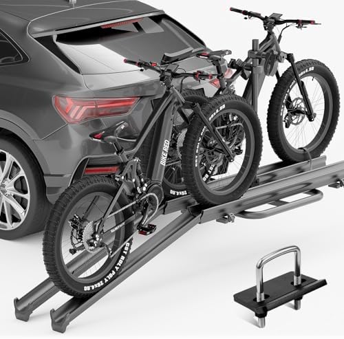 EYOUHZ 2 EBike Rack with Ramp, up to 5" Fat Tire Bike Carrier, 200 LBS Capacity Bike Racks, Lockable & Foldable Electric Bicycle Holder Platform for Standard, Fits 2" Hitch for SUVs Vans Trucks Cars