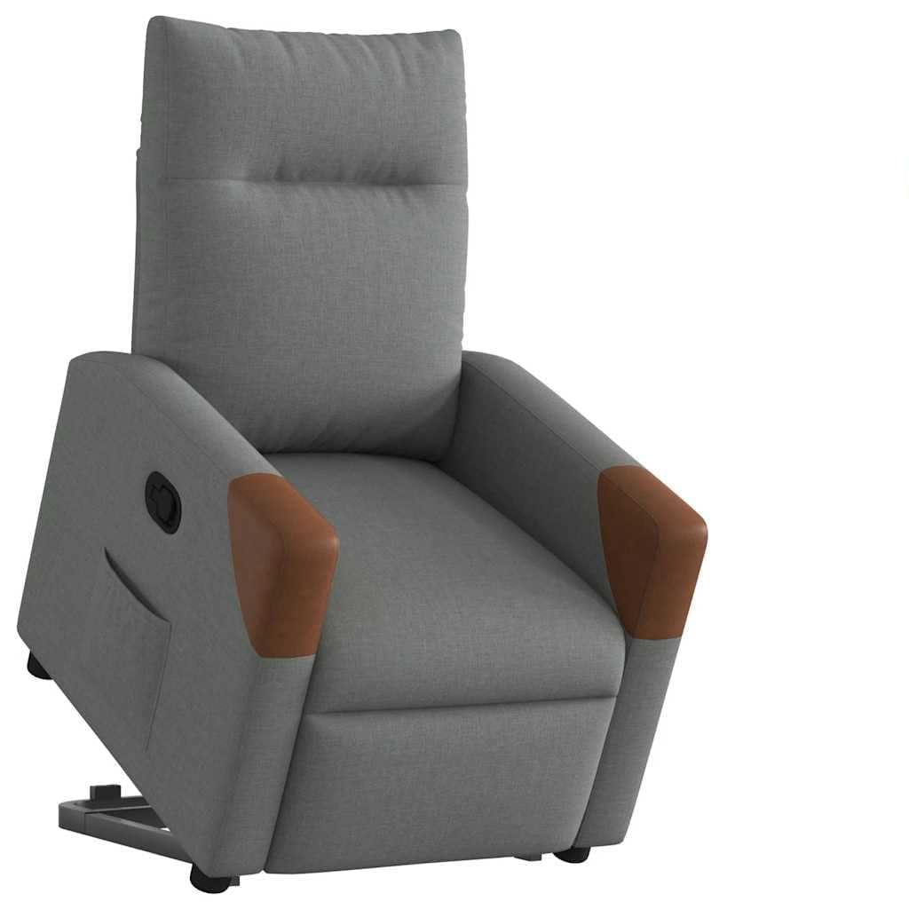 Relaxsessel mit Aufstehhilfe Dunkelgrau Stoff Elektromotor, bequemer Polstersessel mit manueller Liegefunktion, Stabiler Rahmen, Seitentasche, ideal für Wohnzimmer und Schlafzimmer