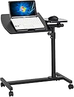 Vista 4 de Ochine Mesa de escritorio para computadora móvil, soporte para laptop, mesa auxiliar negra, mesa móvil portátil, estación de trabajo