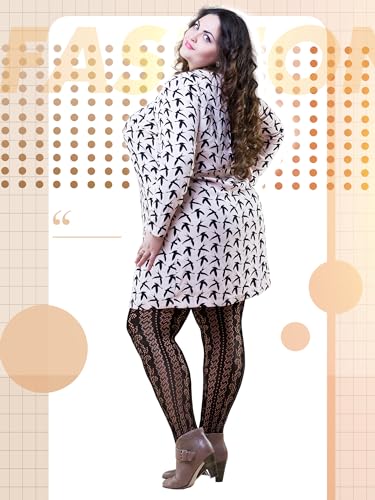 Jadive 6 Pairs Women Plus Size Fishnet Thigh High Stockings Suspender Garter Belt Lingerie Pantyhose Tights Fits XL-XXXXL(Black,Patterned) - Thumbnail 6