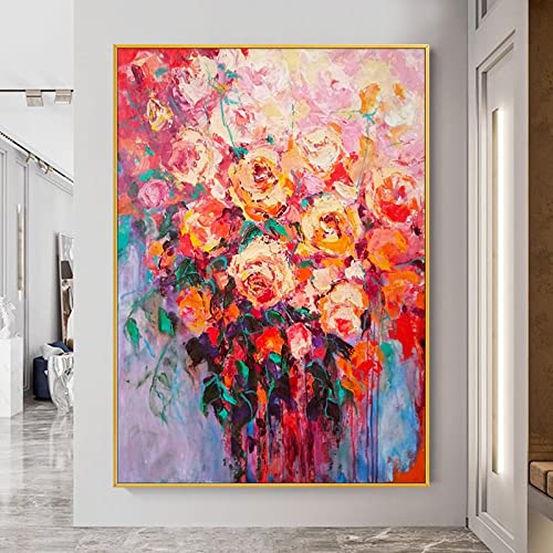 Peinture pivoine rose 3D abstrait floral tableau acrylique huile grand mur