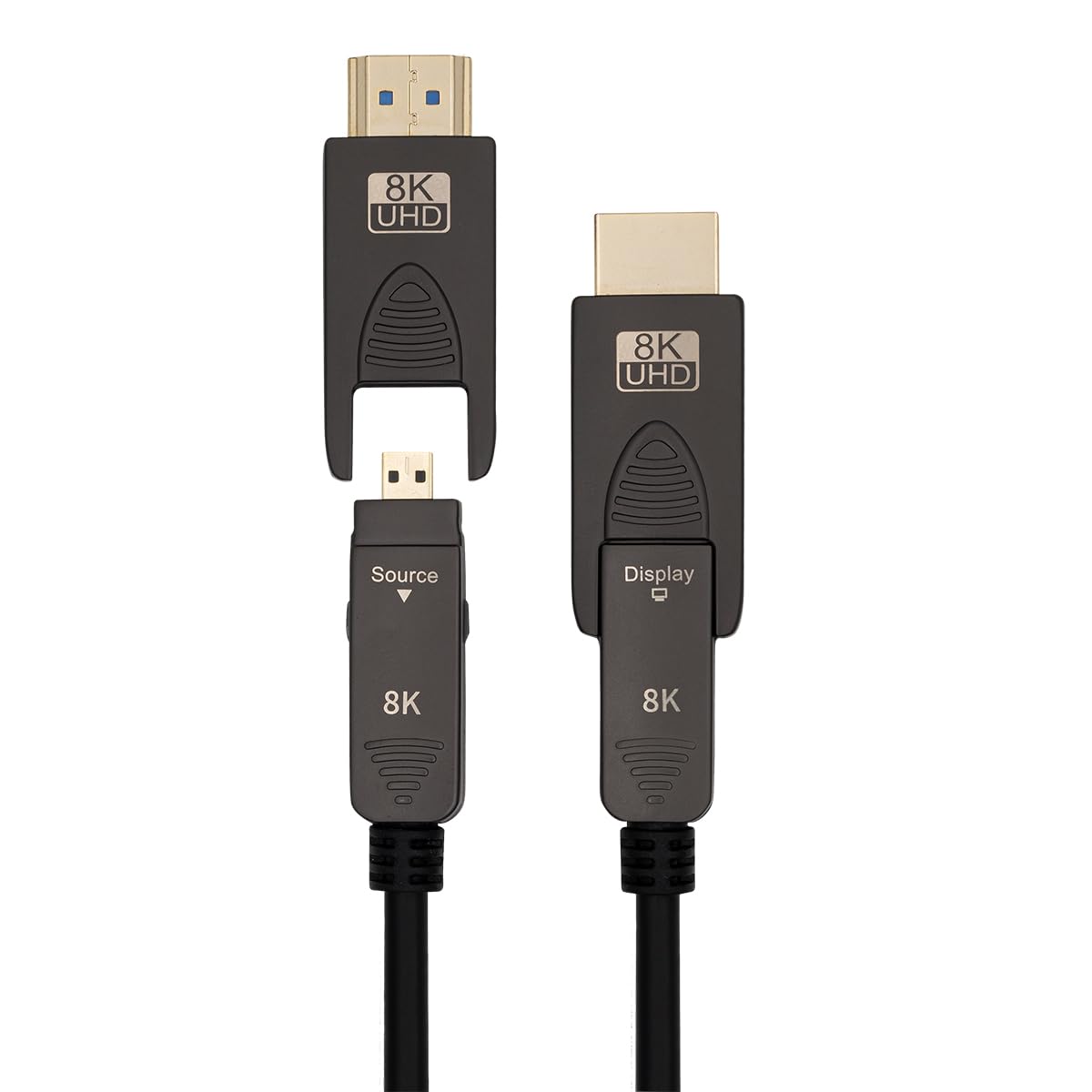 MAXTRACK C504-20ML - Cable HDMI (fibra óptica, HDMI 2.1, 8K@60Hz, 4K@120Hz, eARC, 3D, ultraflexible, diámetro de 4,8 mm, conectores de metal dorados, incluye 2 adaptadores HDMI D a HDMI A)