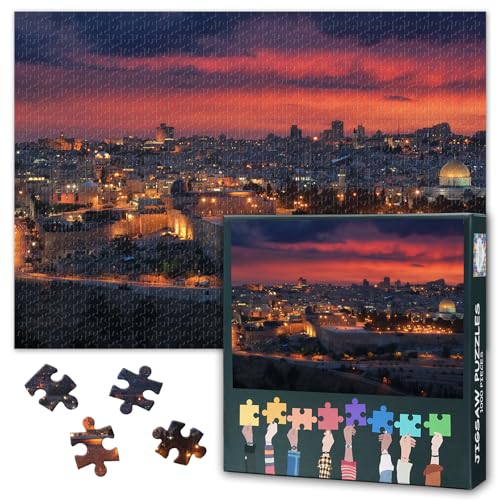 1000 Piece Jigsaw Puzzles for Adults Jigsaw Puzzle Game Night View Mosque Jerusalem Israel Judaism Wall Art Church Decoration Scenery Brain Game Challenge Meditative Decor Gift 27.5x19.7 Inch