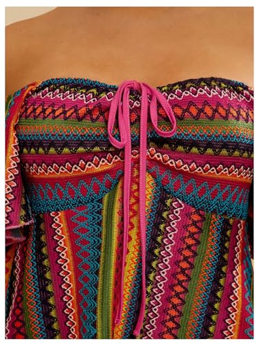 WDIRARA Women's Plus Size Boho Striped Off The Shoulder Tee Shirt Asymmetrical Ruffle Short Sleeve Peplum Tops3