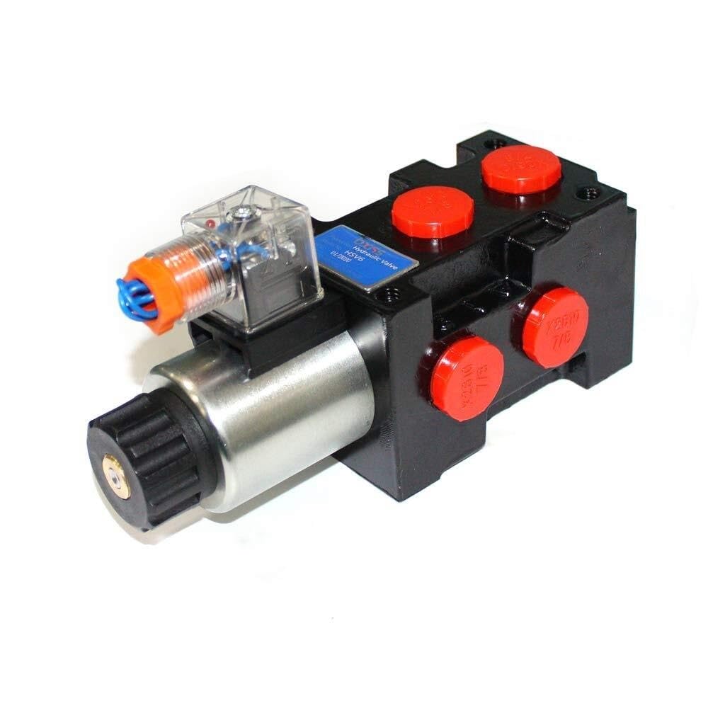 Válvula desviadora de solenoide hidráulica duradera de 12 V CC 3625 PSI, 13 GPM, 6 puertos, válvula desviadora/selectora, 3 enchufes, 6 puertos, negro y rojo