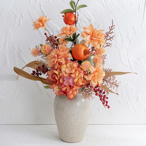 LUEUR Artificial Fall Flowers with Vase – Faux Autumn Hydrangea,