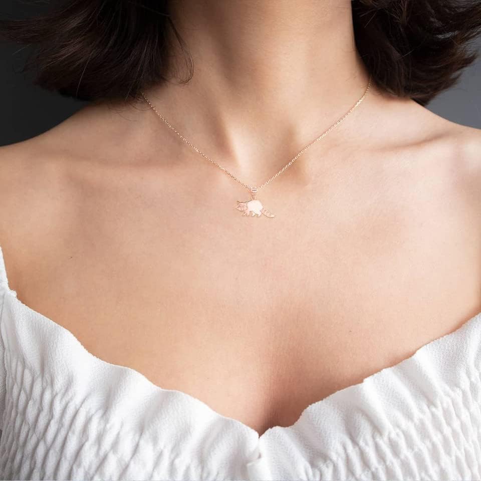 10K or 14K Rose Gold Cute Racoon Wild Animal Nature Charm Pendant Necklace - Choice of Pendant Only or Chain Length