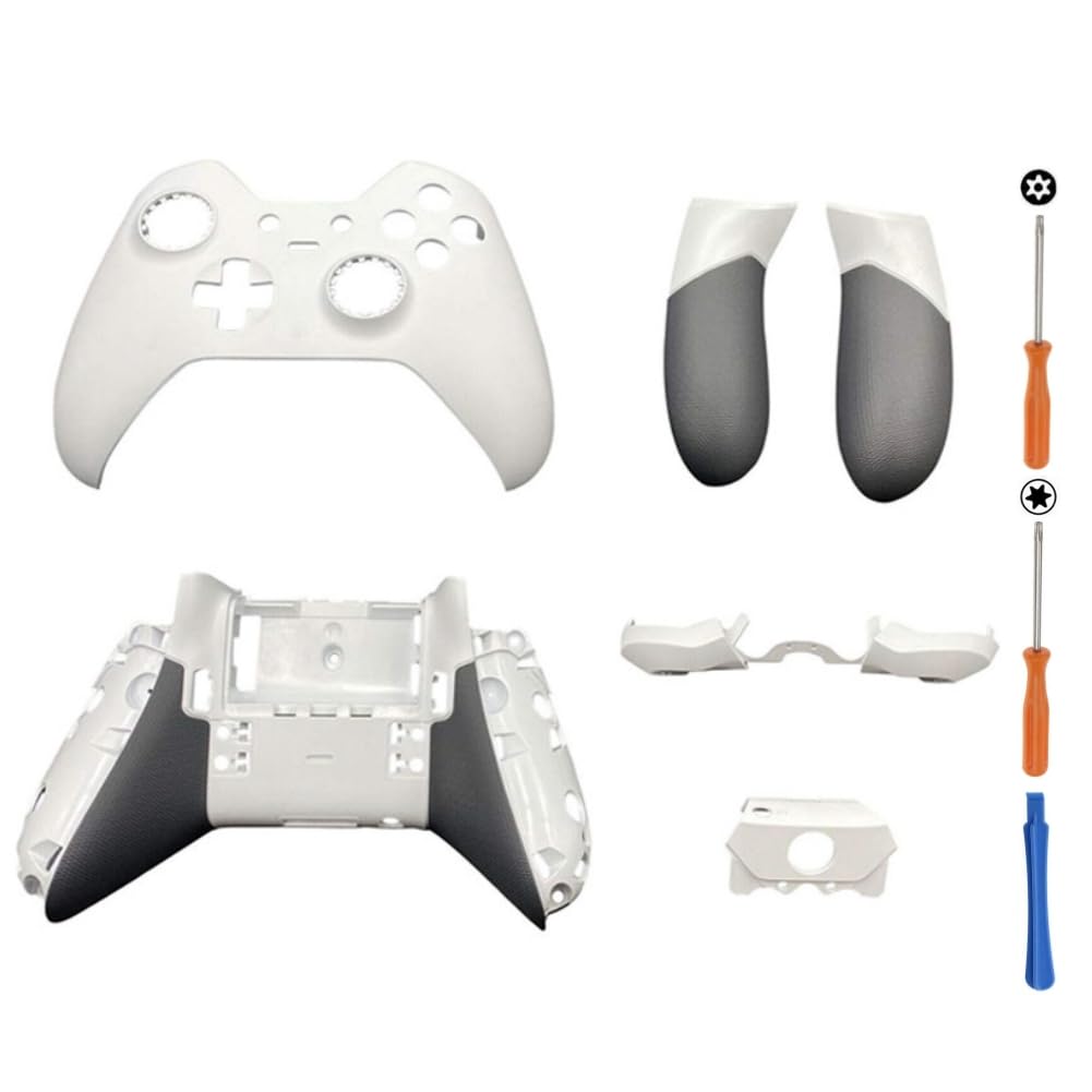 Guscio di Ricambio per Xbox One Elite Controller, Bianco, Custodia Faceplate e Guscio Posteriore Sponde Laterali Pulsante di Attivazione Baffle Kit Accessori