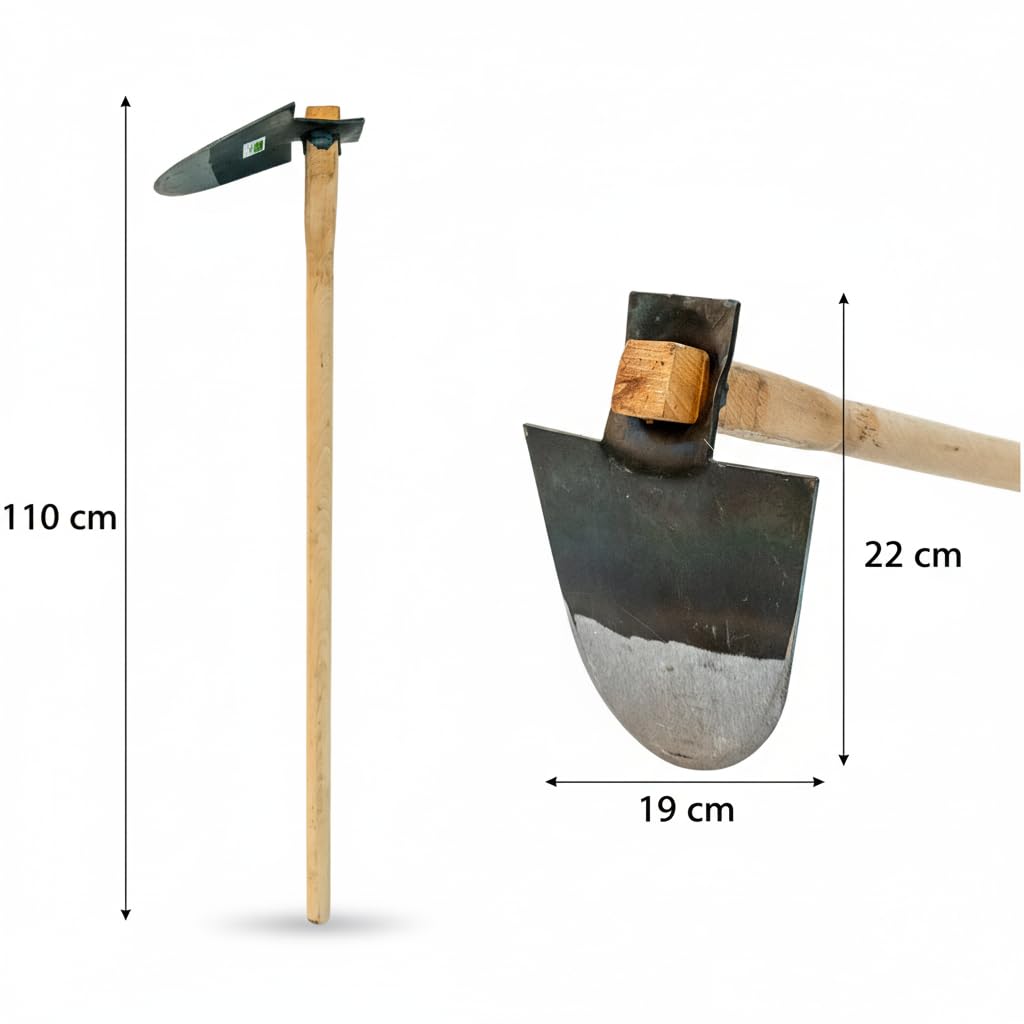 Valoak Zappa Tipo Brindisina da Giardinaggio | Manico in Legno di Faggio da 110 cm | Lama in Acciaio da 19x22 cm | Made in Italy