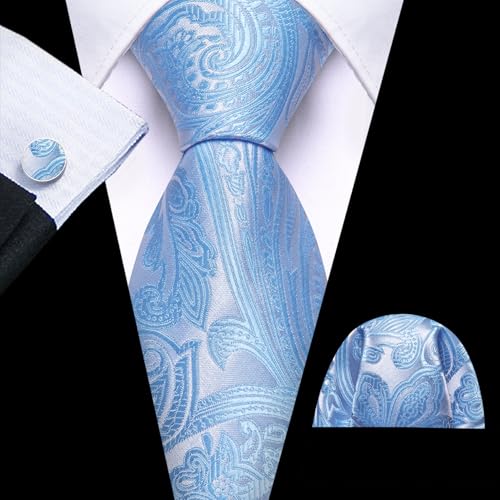 Image of Barry.Wang Men Tie Set Paisley Silk Necktie Pocket Square Cufflinks Formal Wedding Business Party