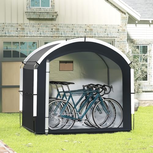 Goplus Bike Storage Shed Tent, 7.2 x 4.9 FT Outdoor Bike Storage Sheds w/210D Oxford Fabric PU4000 Waterproof Cover, Portable Bicycle Tent Shelter for 5 Bikes, Motorcycles, Garden Tools, Lawn Mower — view 7