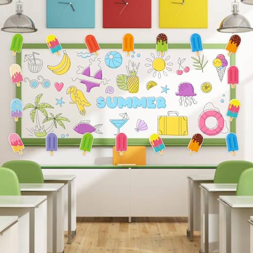 Image of 48Pcs Ice Cream Cut Outs, Colorful Ice Pops Shape Cutouts Summer Bulletin Board Decorations Ice Cream Paper Cut-Outs Summer Theme Party Cutouts for Home Office School Classroom Decor