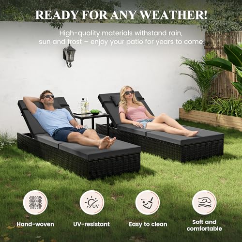 Lot 2 Transats Jardin Rotin + Table, Coussin 6cm UDPATIO