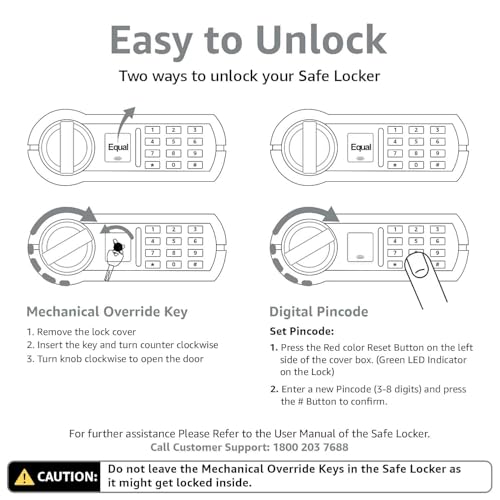 Image of Equal 48L SecureLite Safe Locker for Home | Digital PIN Code + Emergency Key | 10-Gauge Steel Door | 3 Year Warranty | 48 Litre - Light Grey