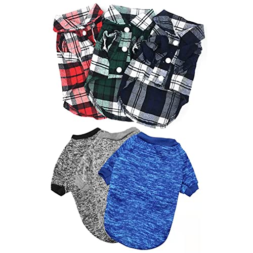 Pack Of 6 Dog Hoodies Knitwear Dog Sweaters Stretchy Basic Plaid Shirt For Pets Dog Plaid Polo Shirt Pet Clothes Soft Cat Hooded Shirts Warm Dog Shirts Winter Puppy Sweater #TOP12
