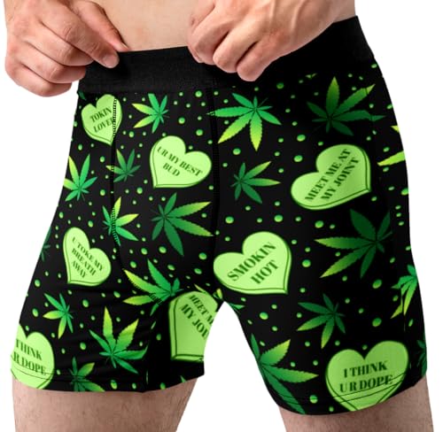 Valentines Underwear For Men Weed Hearts Boxer Briefs Fun Novelty Gift