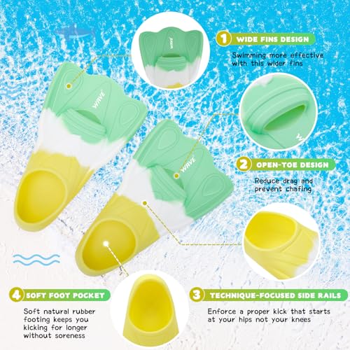 Kids Swim Fins,Short Youth Swim Flippers for Kids Swimming Training Fins for Lap Swimming Pool Snorkeling for Children Girls Boys Beginner