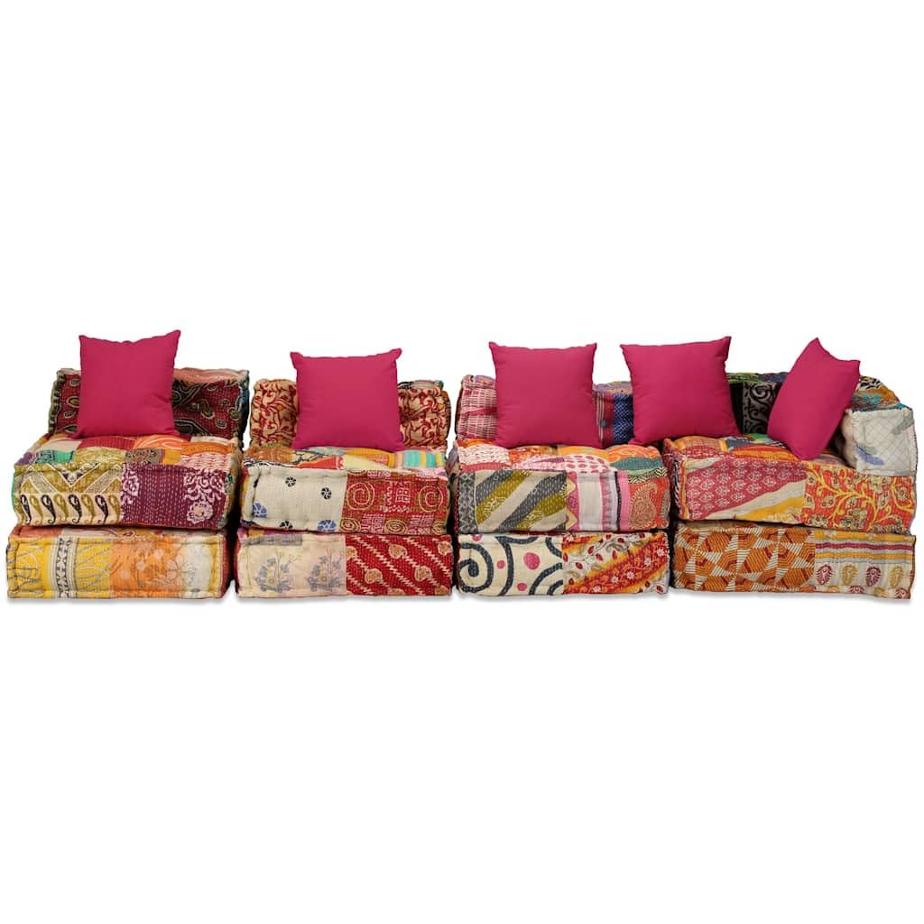 vidaXL Pouf Modulare a 4 Posti Tessuto Patchwork Divano Divanetto Sofà Salone