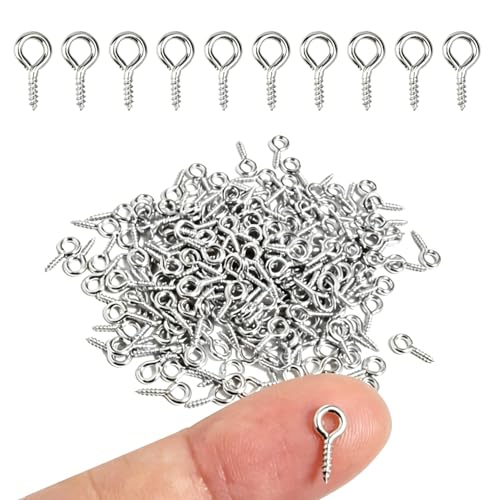 100 Pack Small Screw Earrings Eye Pins for Jewelry Making Eye Hooks for Jewelry DIY Hanging Keychain (100 Silver)