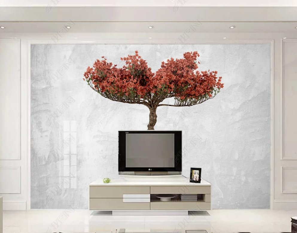 Papier peint intissé fleurs rouges pour masquer un mur nu de salon ou chambre - 3
