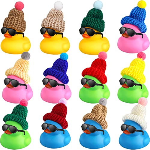 Chivao 12 Pcs Rubber Ducks with Hats Sunglasses, Fresh Color, Vivid Style