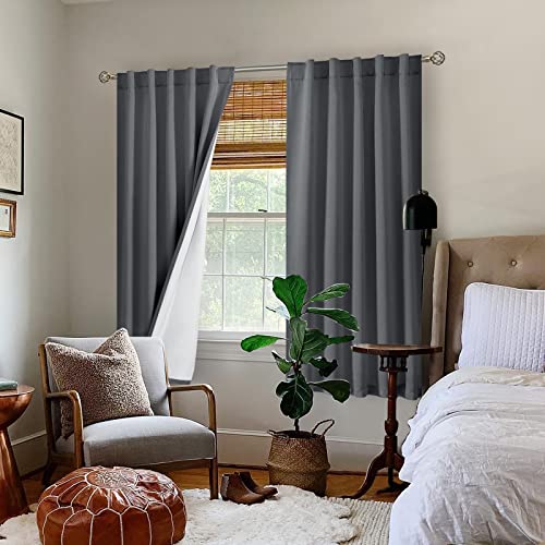 Bgment 100% Blackout Curtains For Bedroom, Double Layer Room Darkening Curtains Soundproof With White Thermal Liner, Rod Pocket And Back Tab Curtains For Living Room, 42 X 63 Inch, Dark Grey, 2 Panels #TOP1
