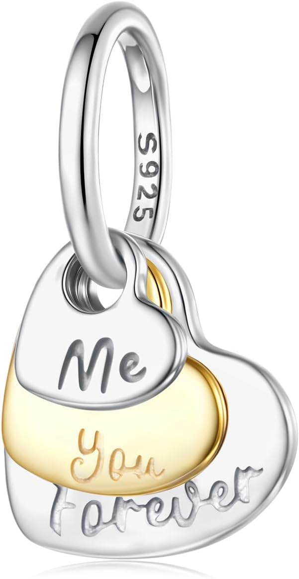 You Me Forever Charms 925 Sterling Silver Love Heart Charms Fits Pandora Bracelet Necklace for Women